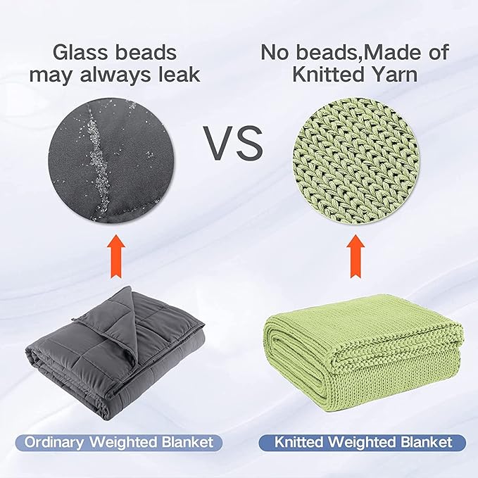 Knitted Weighted Blanket(Light Green 50"x75" 12lbs),Home Décor Cooling Throw Blanket for Hot Sleepers,Hand Made Chunky Knit Heavy Blanket for Adults Use on Full Size Bed