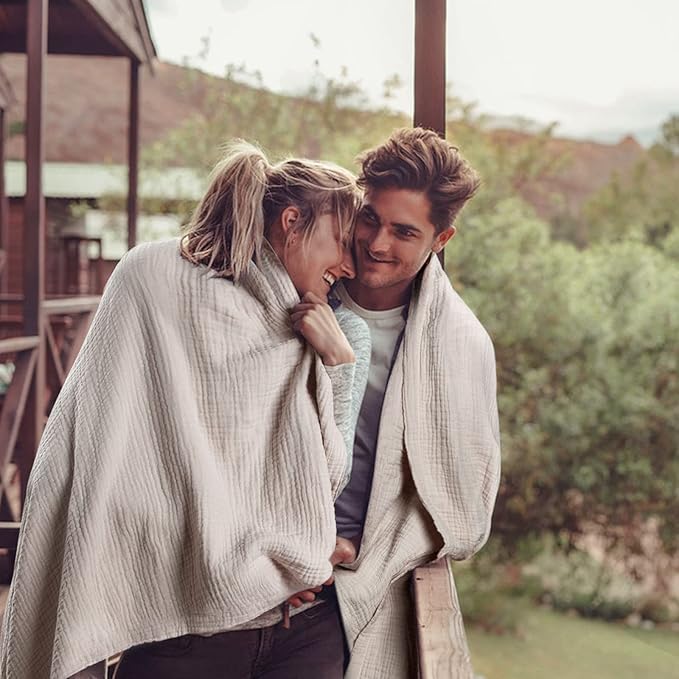 Lulu moon Muslin Blankets for Adults 55”x75” - Couch Throw Blanket for Boys - Light Weighted Muslin Quilt for Sofa and Bed (Ivory)