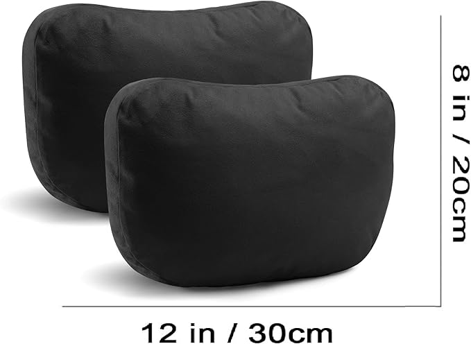 2Pcs Car Neck Pillows for headrests,for Travel Interior Accessories and Suede Support Head Pillows，Balance Neck Pillow Designed to Relieve Neck Pain and Muscle Tension.(Black)