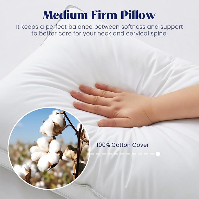 puredown® Feather Pillows with 100% Cotton Cover, Set of 2 Gusseted Bed Pillows with Silver Piping for Sleeping, King Size