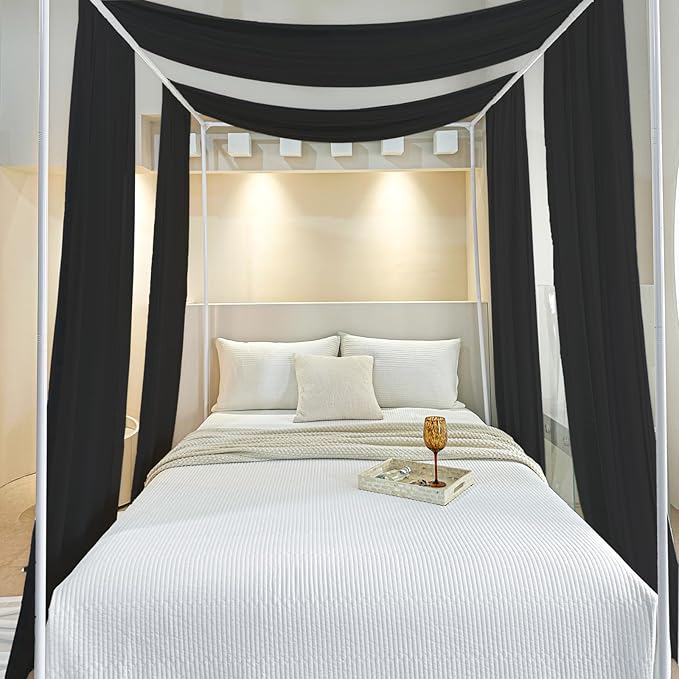 AIKASY Black Bed Canopy Scarf for Twin - Luxury Sheer Canopy Bed Curtains with Light - Suitable for Four-Poster Bed, Metal Bed Frame, Wood Bed Frame -2pic