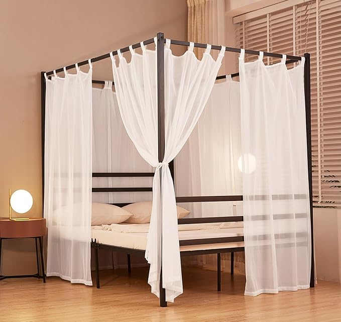 Akiky White Canopy Bed Curtains 4 Corner Bed Canopies Voile Sheer Canopy Curtains Panel 8 Drapery Panel Curtain for All Bed Sizes