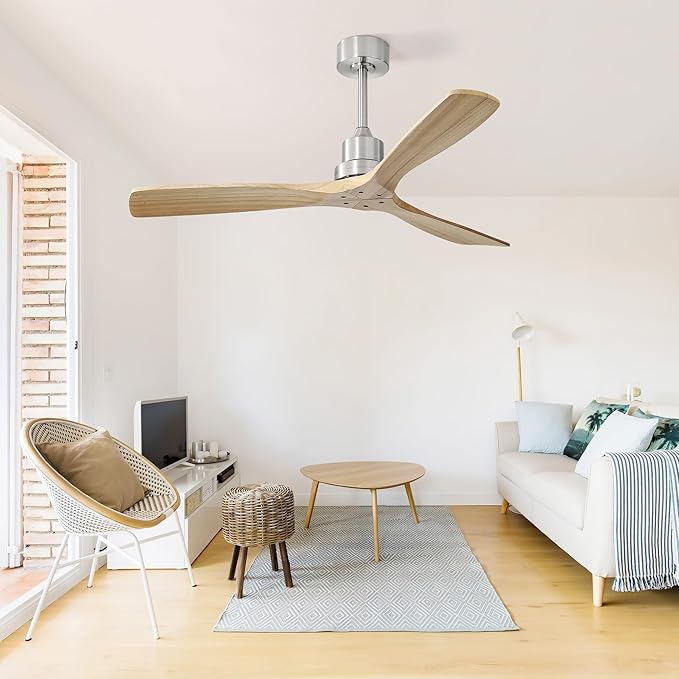 NicBex Ceiling Fan 52 Inch Ceiling Fans Without Light Ceiling Fan with 3 Blades and Remote Control Reversible DC Motor Ceiling Fan for Bedroom, Living Room, Light Natural