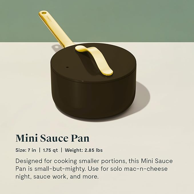 Caraway Mini Cookware Set - Non-Stick Ceramic Fry Pan (1.05 qt, 8") & Sauce Pan (1.75 qt) - Non Toxic, PTFE & PFOA Free - Oven Safe & Stovetop Agnostic (Gas, Electric & Induction) - Black