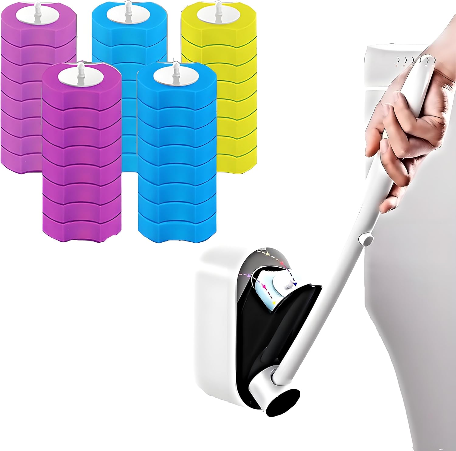 Disposable Toilet Brush with 40 Wand Refill Heads - KIRIKIT Wall-Mounted Toilet Brush and Holder Bowl Cleaner Set with 3 Scents for Deep Cleaning and Hygienic Bathroom Toilet Cleaning System