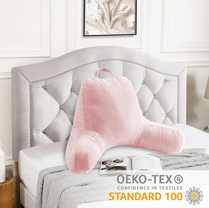 Sasttie Reading Pillow for Sitting in Bed Adult, Velvet Back Pillow for Bed Sitting Up, Backrest Back Support Chair Pillow, College Dorm Essentials for Girls and Boys, Pink