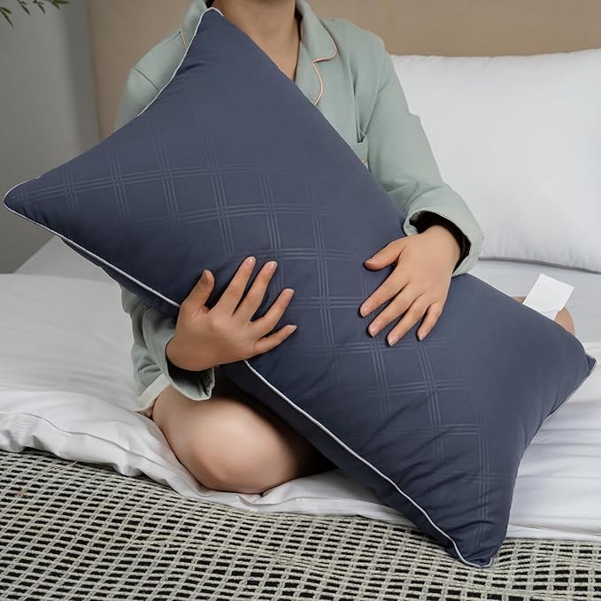 Pillows for Sleeping 4 Pack Bed Pillow Set of 4 for Side Back and Stomach Sleepers Down Alternative Filling Luxury Soft (Grey-White, Standard(4 Pack))