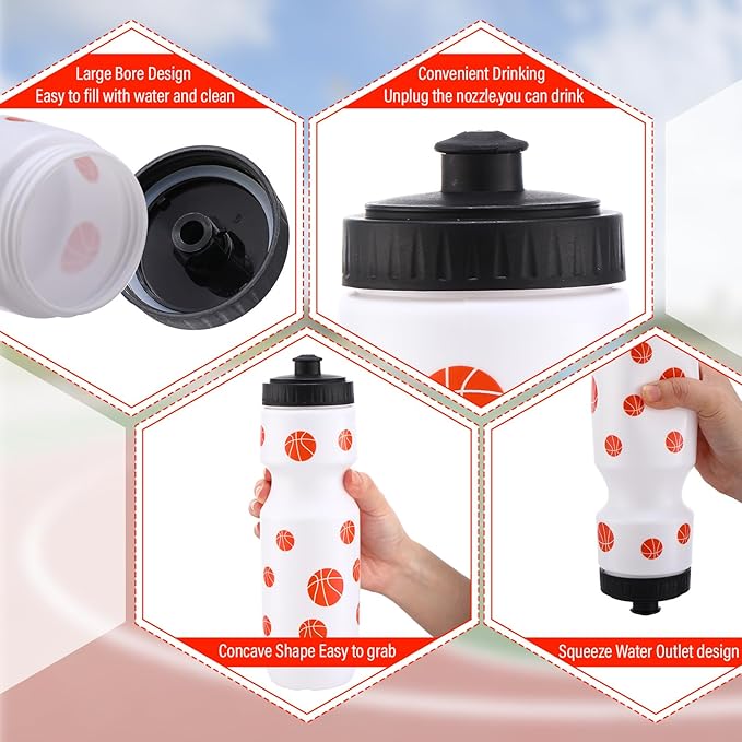 2 Pcs Basketball Sports Party Favors Sports Drawstring Bags Goodie Treat Bags 24 oz Squeeze Water Bottles