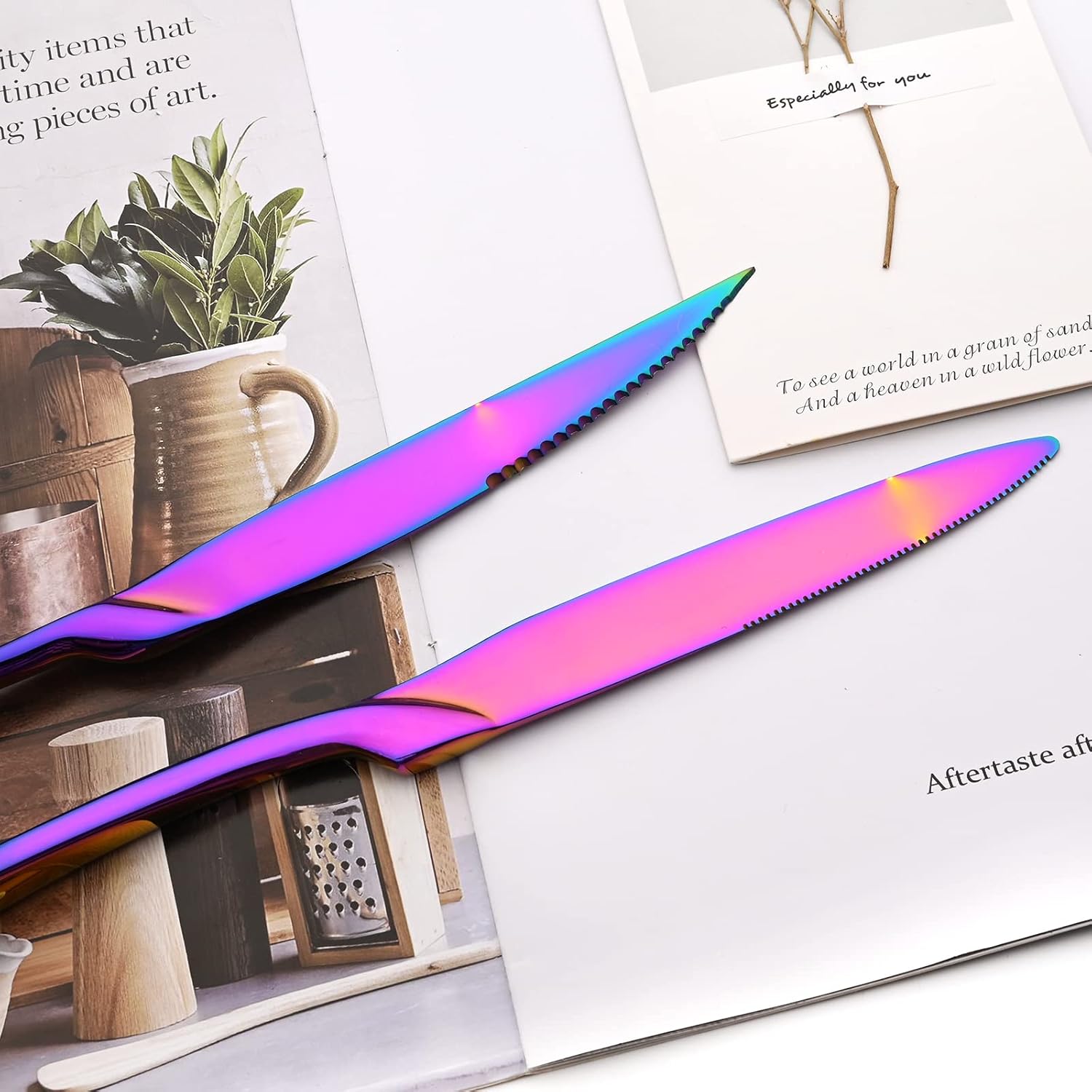 24-Piece Rainbow Flatware, Mirror 18/10 Stainless Steel Modern & Luxury Dinnerware Set With Serrated Steak Knife Teaspoon For Daily Use or Dinner Party Restaurant - Service For 4