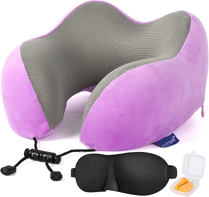 GOTDYA Travel Pillow,Travel Neck Pillows for Sleeping,100% Pure Memory Foam Soft Comfort & Support Pillow for Airplane/Car/Office&Home Rest Use-Violet