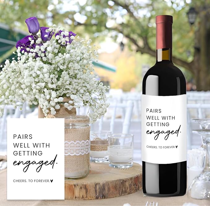 24Pcs Engagement Wine Labels, Engagement Gifts for Couples Her, Engagement Party Decorations Gifts for Engaged Couple Wine Bottle Stickers, Pairs Well with Getting Engaged Wine Bottle Labels