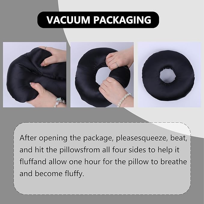 Ear Piercing Pillow for Side Sleepers - CNH Pillow with Ear Hole for Pain Relief, Pressure Sores & Inflammation - Donut Earring Pillow for Sleeping, Headphones & Tinnitus Support (Black)