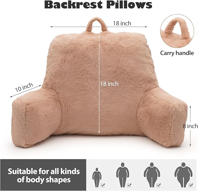 Reading Pillow Large Bed Pillow,Backrest with Arms, Back Support for Sitting Up in Bed, Couch for Lounging Bedrest,Camel
