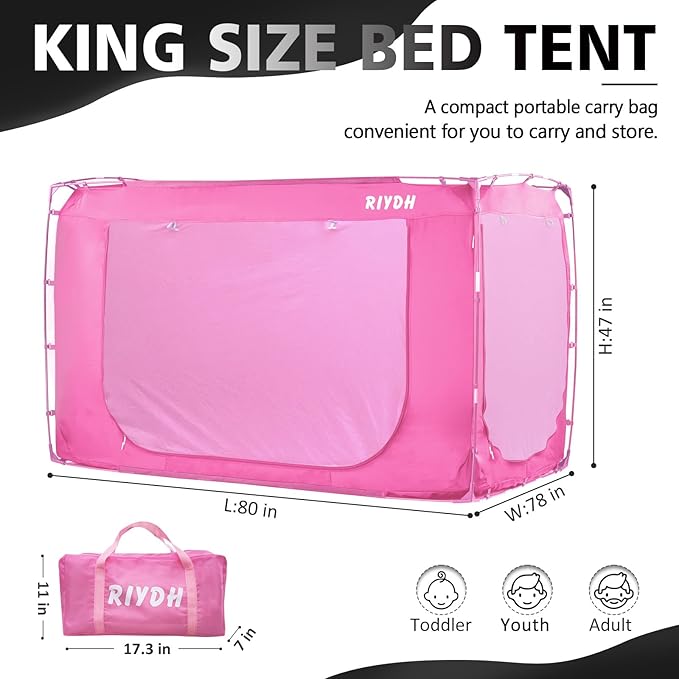 Bed Tent Bed Canopy King Size Tents for Adult and Kids- Portable Dream Tent Indoor Sleeping Tents 70% Blackout with 3 Doors Breathable Big Space Tents