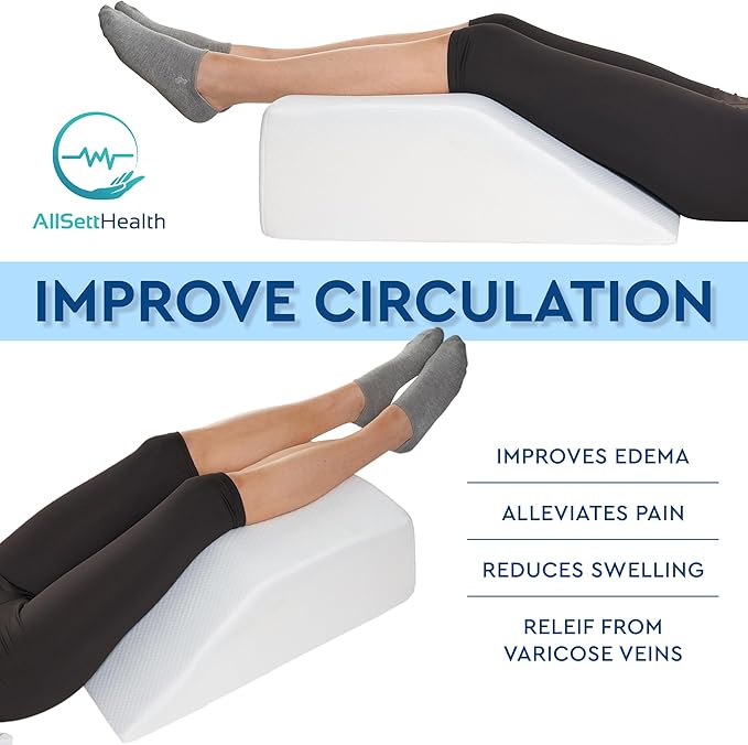 Leg Elevation Pillow for Sleeping - Wedge Pillows for After Surgery | Memory Foam Wedge Pillow for Legs | Relieves Foot and Ankle Injury, Leg, Hip, and Knee Pain, Improves Blood Circulation, 8 Inch