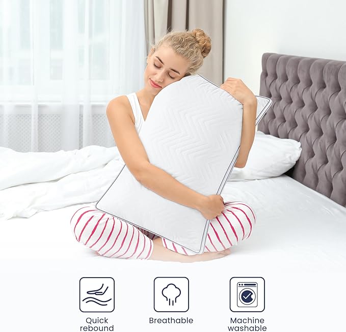 Maxzzz Bed Pillows Queen Size Set of 2, Fluffy Pillows for Back, Stomach or Side Sleepers, Luxury Hotel Quality, White(18x29 inch)