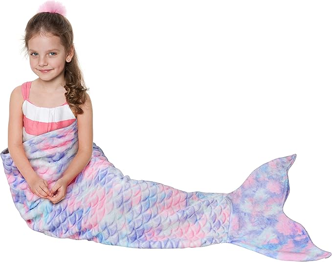 Catalonia Kids Mermaid Tail Blanket, Super Soft Plush Flannel Sleeping Snuggle Blanket for 3-14 yrs Girls, Birthday Gift for Daughter