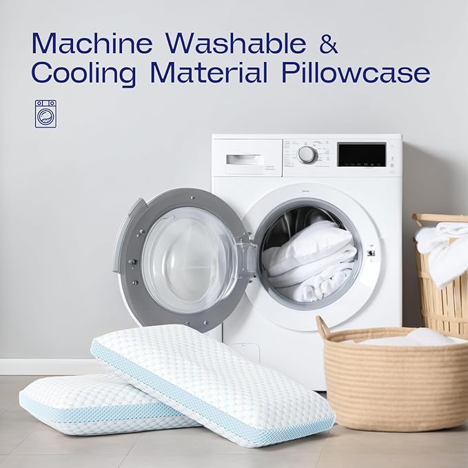 Memory Foam Soft Pillows for Sleeping - Cooling Bed Pillows for Hot Sleepers with Machine Washable Pillowcase - Ergonomic Memory Foam Pillow for Back Side Stomach Sleepers (Blue)