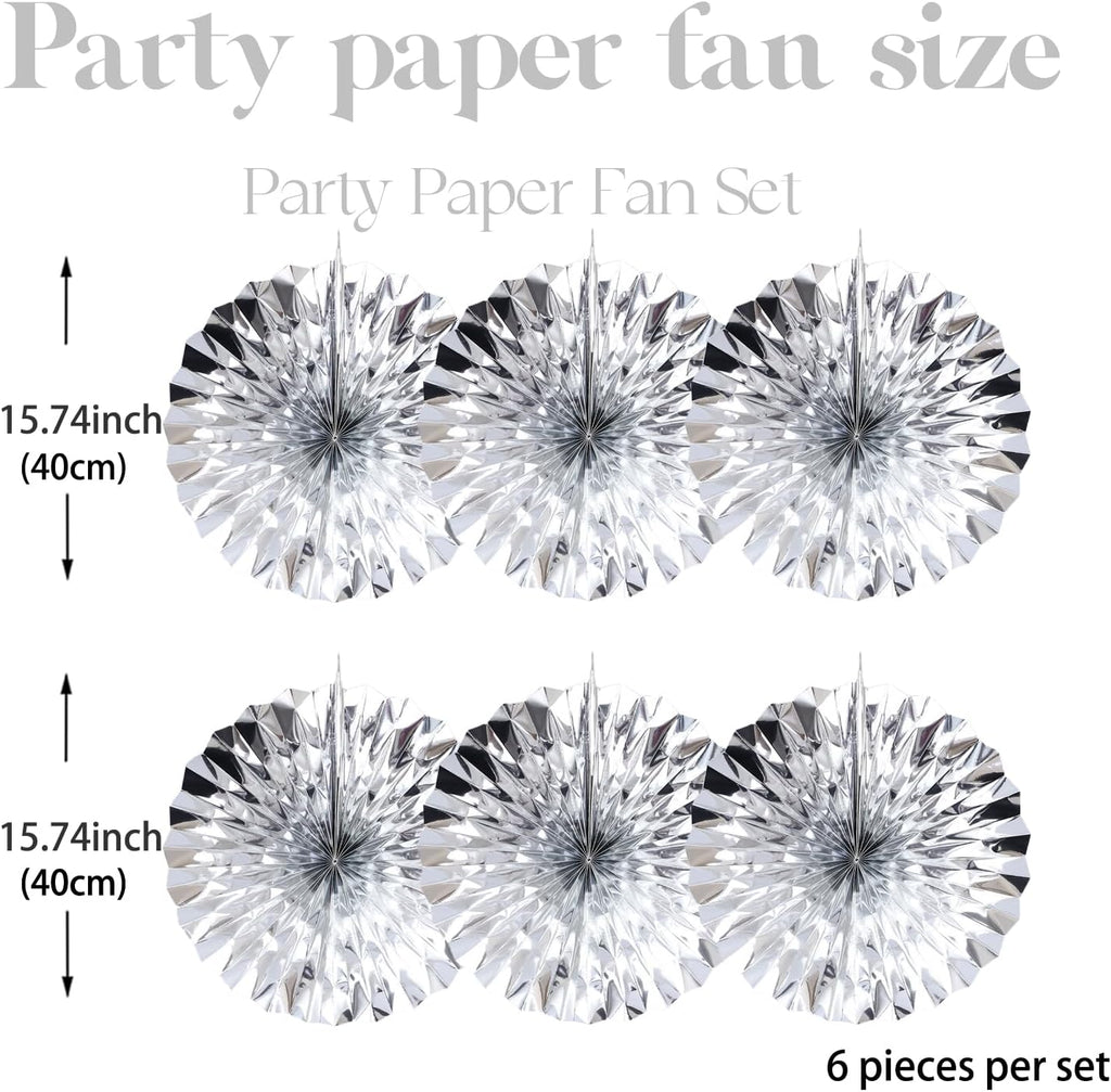 Silver Birthday Decorations,DIY Silver Paper Fans Hanging Decoration ,DecoracióN De CumpleañOs para Hombre,Wedding Decorations for Party16in,Birthday Decorations for Men 30 Color DIY Set (Silver)