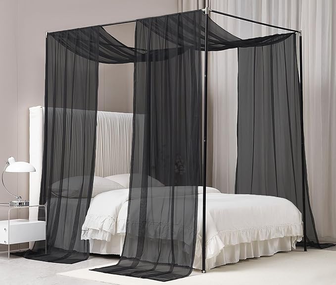 Akiky Bed Canopy Curtains for Girls Elegant Canopies Curtain Scarf with Light Great as Room Decor,Wedding decortion,Window Valance Curtain (Twin,Black)