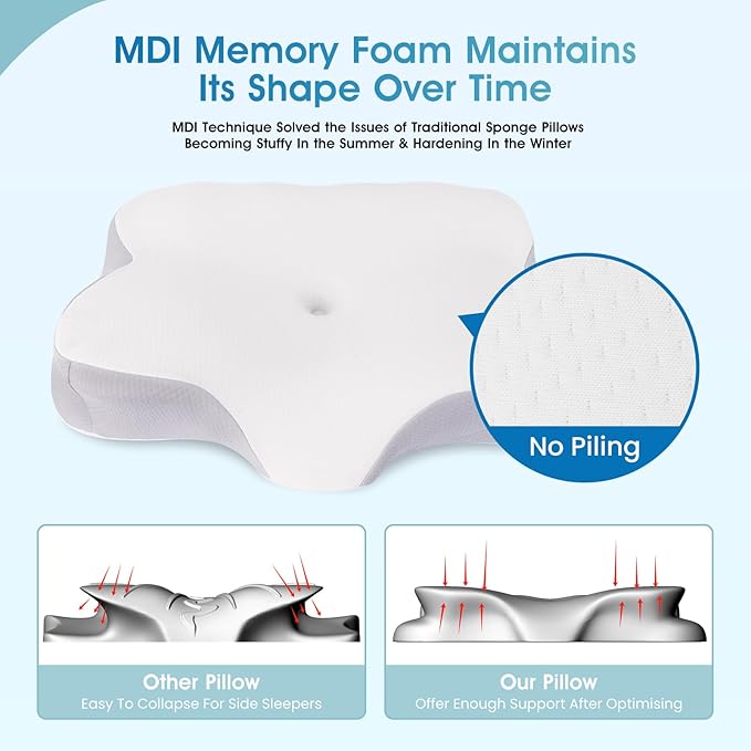 Desol Cervical Pillow for Pain Relief, Contour Memory Foam Pillows, Ergonomic and Orthopedic Pillow for Side Stomach Sleepers with Removable Pad