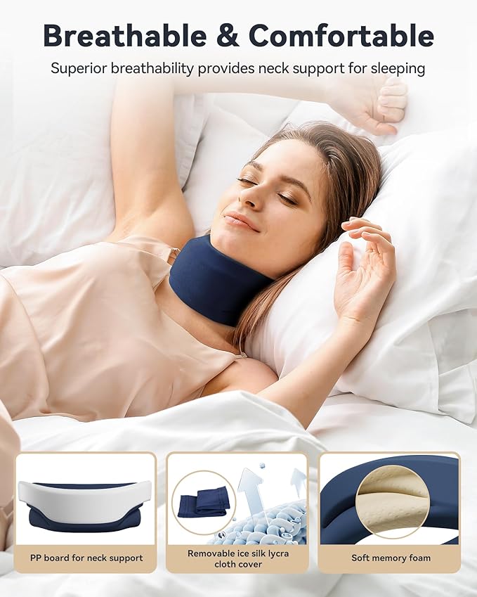 Neck Brace Cervical Collar - Neck Support Brace for Sleeping, Soft Foam Wraps Keep Vertebrae Stable and Aligned for Relief of Cervical Spine Pressure for Women & Men, (10.6-12.6 Inch) Blue