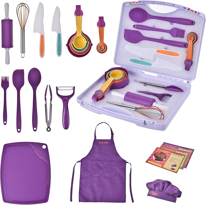 Kids Cooking Sets, Real 43 Piece Baking Set with Organizer Carrying Case- Kids Baking Set Gift for Girls & Boys - Utensils for The Curious Child (white)