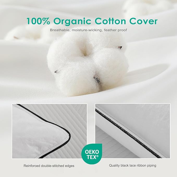 APSMILE Deep Sleep King Size Pillows Set of 2, Hotel Collection AirF™ Goose Feather Down Pillow Inserts with Organic Cotton Cover, Soft Bed Pillows for Sleeping (White, 20"x36")