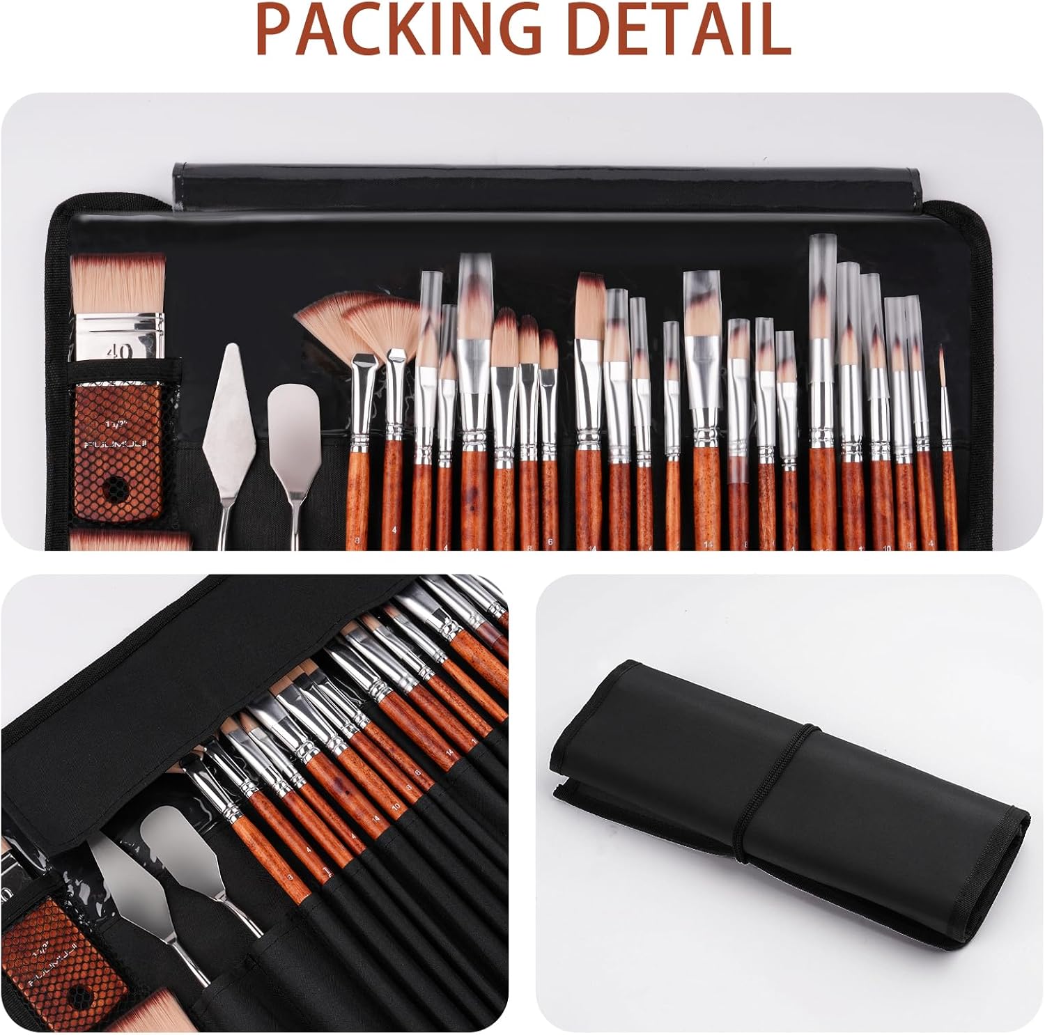 26pcs Paint Brush Set, Fuumuui Professional Acrylic Paint Brushes Complete Range of Sizes with Upgraded Short Handle Wide Flat Paintbrush for Acrylic, Oil, Watercolor and Gouache