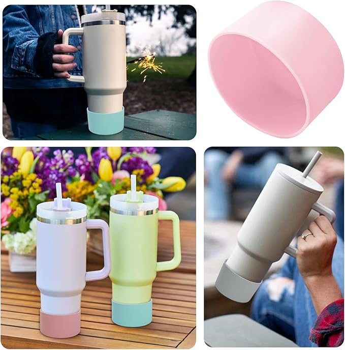 2 Pcs 3 Inch / 75mm Pink Water Bottle Boot, Silicone Tumbler Sleeve Water Bottle Bumper, Tumbler Accessories Water Bottle Bottom Protector for 20oz 30oz 40oz Tumbler Water Bottle