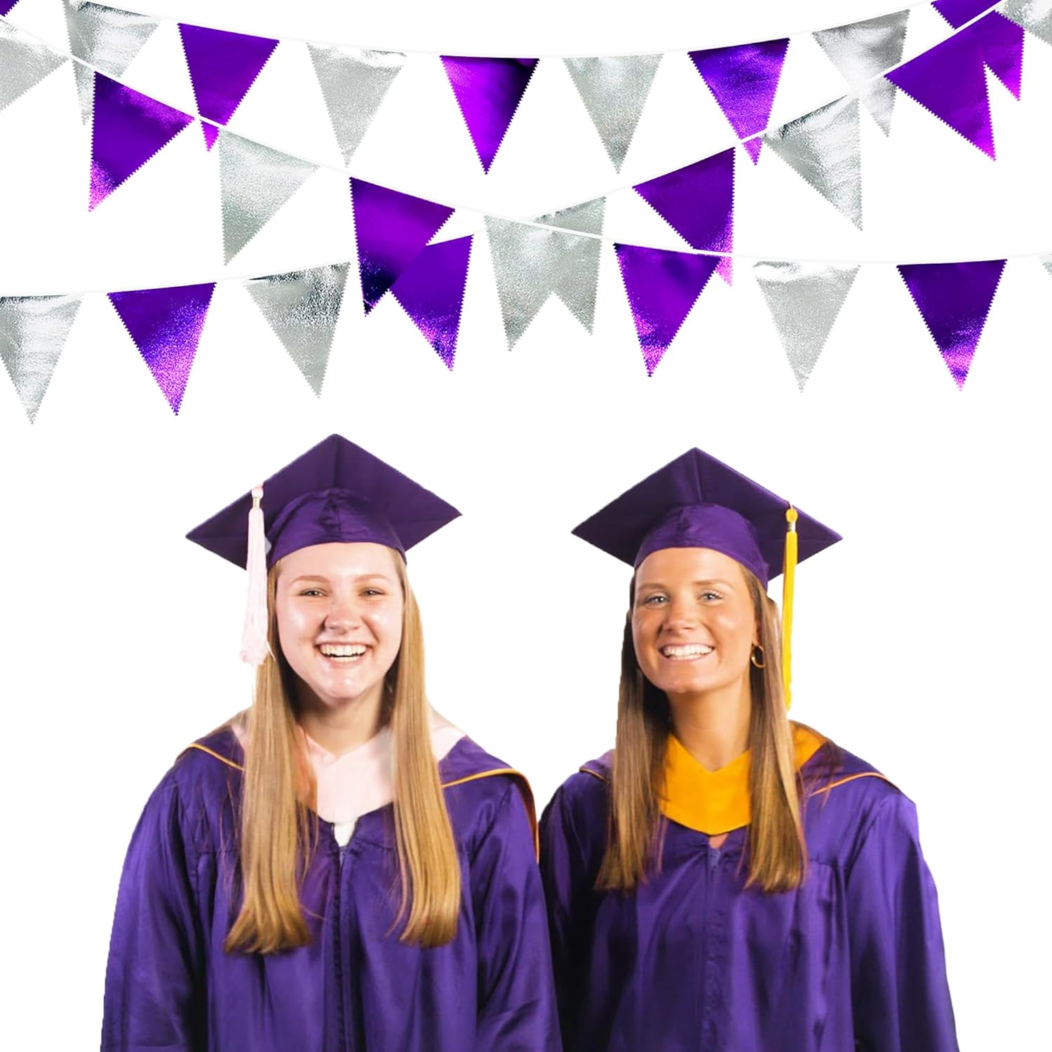 Purple and Silver Party Decorations Triangle Pennant Banner Flag Metallic Fabric Bunting Garland for Birthday Graduation Retirement Bachelorette Wedding Bridal Shower Engagement Disco Party Supplies