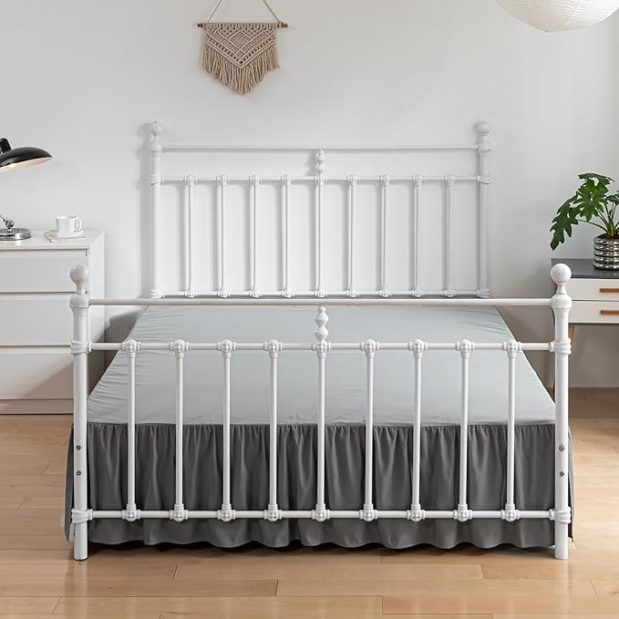 Bed Skirt Ruffled Bed Skirt with Split Corners, 18 Inch Drop Dust Ruffle Bed Skirt with Platform, Grey,Full Size