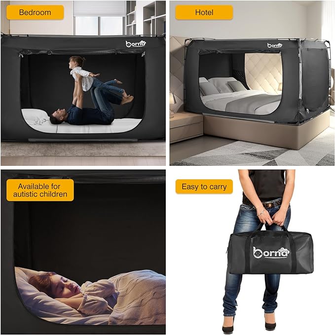 Borna Bed Tent Bed Canopy Twin Size, Portable Sleeping Tents Dream Tents Indoor for Kids and Adult, Breathable 70% Blackout Big Space on Bed with Three Doors (Mattress Not Included)