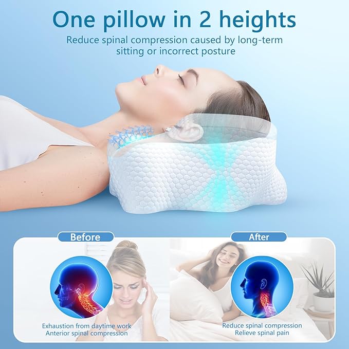 Benazcap Beauty Pillow - Flawless Face Pillow, Anti-Wrinkle & Anti-Aging Memory Foam Pillow for Neck & Shoulder Pain, Cervical Neck Pillow for Back Sleepers Reduces Pressure on Skin - White