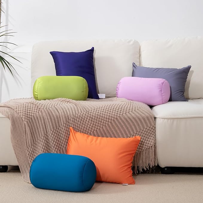 Microbead Body Pillow, Tube Microbead Bolster Bean Smooth Cool Pillow Neck Cervical Roll Pillow for Sleeping 7 x 12Inch Throw Travel Pillow (Venetian Red)