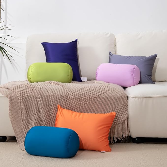 Microbead Body Pillow, Tube Microbead Bolster Bean Smooth Cool Pillow Neck Cervical Roll Pillow for Sleeping 7 x 12Inch Throw Travel Pillow(Sapphire Blue)