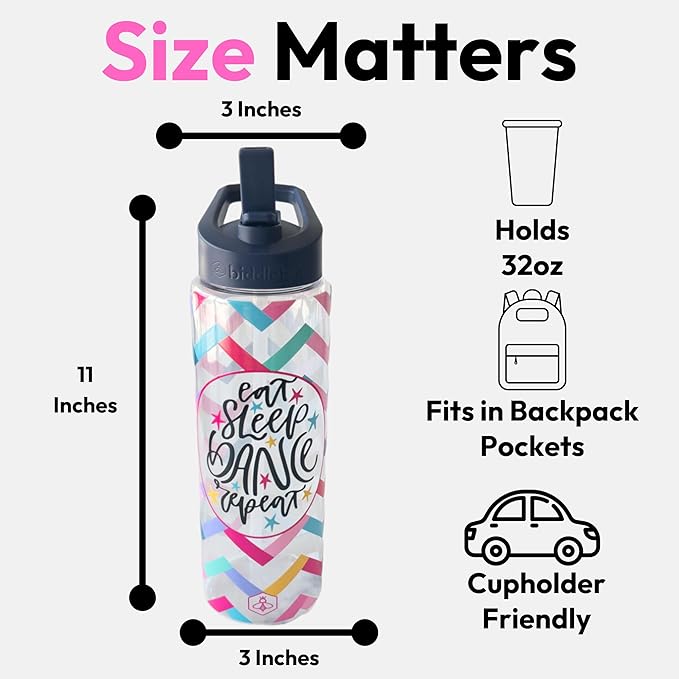 32oz Dance Water Bottle with Straw | BPA-Free Reusable Bottles for Dancer, Girls, Teen, Ballerina | Great Recital Gifts, Birthday Gift or Present for Dance Teacher