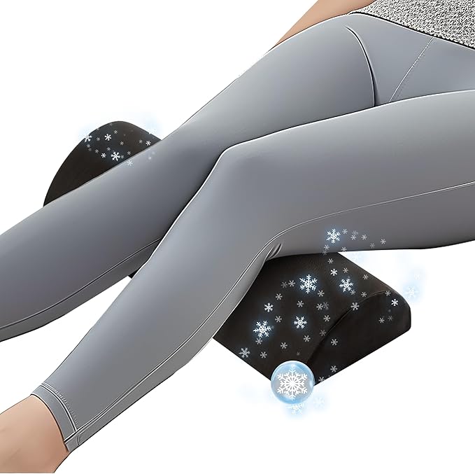 Cooling Knee Pillow for Back Sleeping, Knee Wedge Pillow for Back Pain, Cooling Body Pillow Leg Pillow for Side Sleeping, Knee Bolster Pillow for Legs support, Half Moon Knee Pillow for Back Sleeping