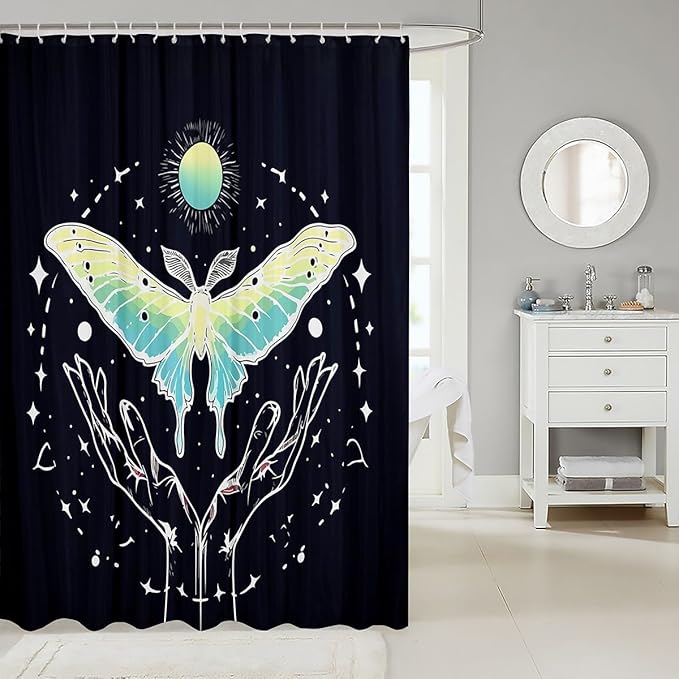 Feelyou Butterfly Shower Curtain Butterflies Fabric Shower Curtain for Kids Boys Girls Flying Bathroom Waterproof Accessories with 12 Hooks Moth Boho Curtains,72x84 Inches