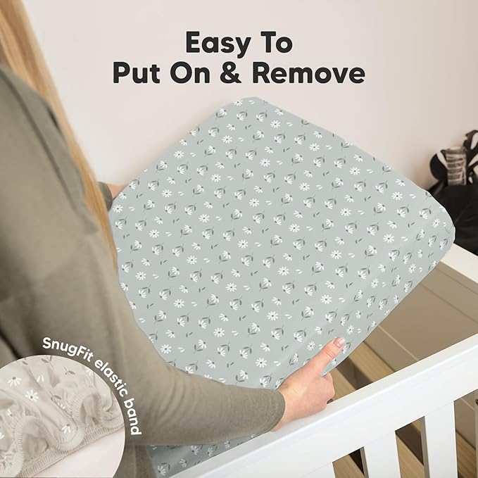 2-Pack Organic Crib Sheets for Boys, Girls - Jersey Fitted Crib Sheet, Baby Crib Sheets Neutral, Crib Mattress Sheet, Cotton Crib Sheets, Breathable Crib Sheet, Baby Mattress Sheets(Daisies)