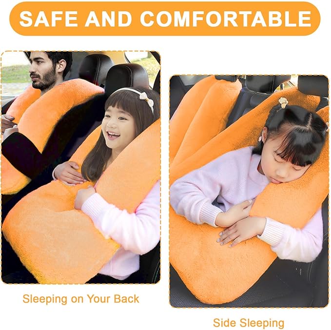 Travel Pillow, Travel Pillow for Kids, Sleeper Hold Pillow Travel, Removable U-Shaped Pillow for Adults and Children to Support Head and Body in The Back Seat of Long Car Trips (Orange)