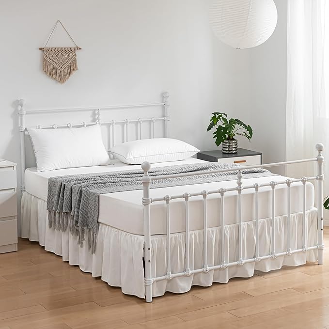 Bed Skirt Full Size Ruffled Bed Skirts with Split Corners, 12 Inch Drop Dust Ruffle Bed Skirt with Platform,Ivory,Full - 12" Drop