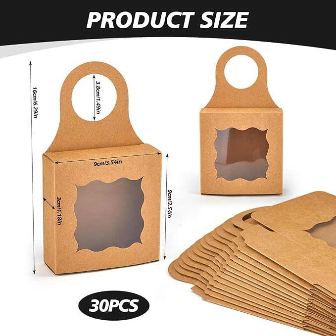 30pcs Wine Bottle Box with Window, Kraft Paper Hanging Box Foldable Decor Wine Bottle Hanging Favor Boxes Gift Boxes for Holding Party Birthday Candy Truffles Chocolate Cookies