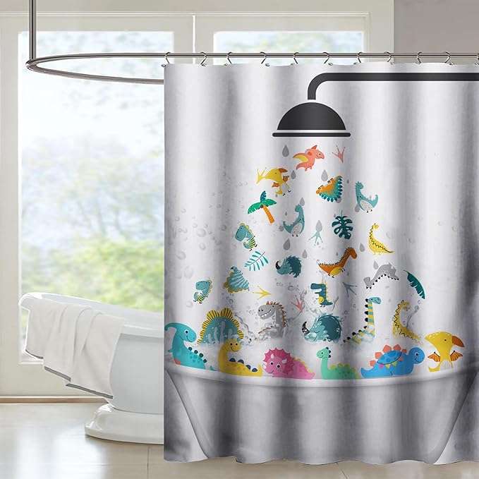 AILONEN Cute Dinosaur Shower Curtain for Kids 36" W*72" H Inch,Funny Dinosaur Animals Playing Water Shower Curtains,12 Pack Hooks Polyester Waterproof Fabric Decor for Bathroom Bathtub Panels