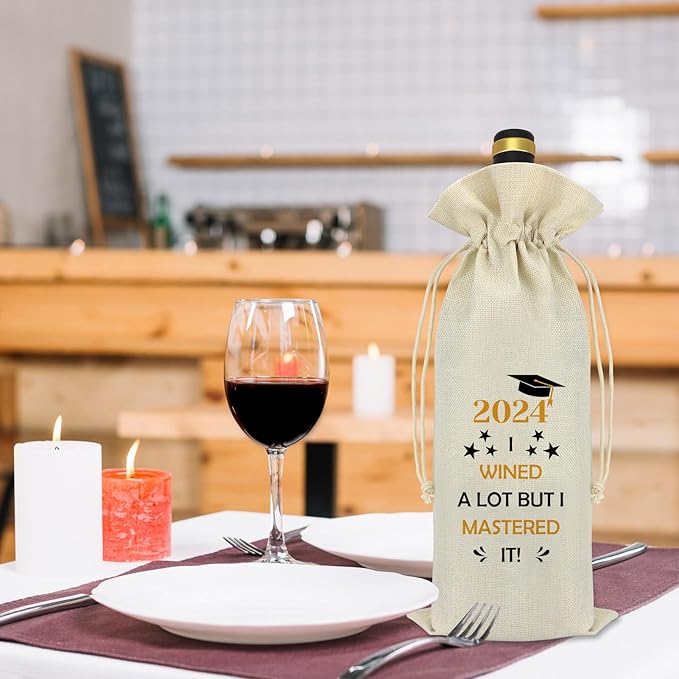 2024 Graduation Gift for Her Him Wine Bag Funny Masters Degree College University Graduation Gifts for Women Men MBA Graduation Gifts Son Daughter Brother Sister Friend Graduate Gift Wine Bottle Bag