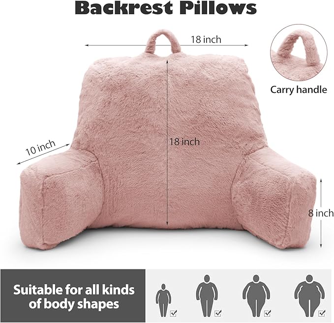 Reading Pillow Large Bed Pillow,Backrest with Arms, Back Support for Sitting Up in Bed, Couch for Lounging Bedrest,Pink
