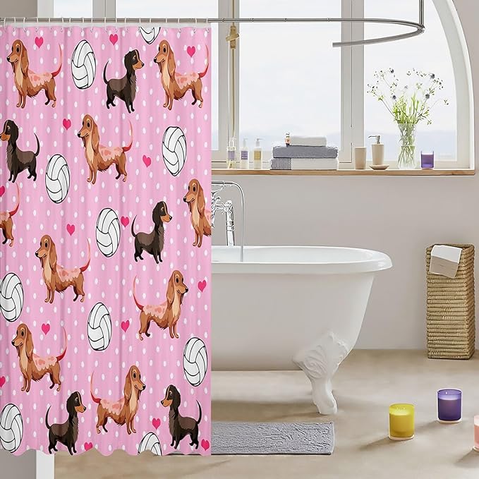Feelyou Dog Bath Curtain Cute Dog Bathroom Shower Curtain Set Sausage Dog Shower Curtain Cartoon Dog Kids Bathroom Accessories 72"x78"