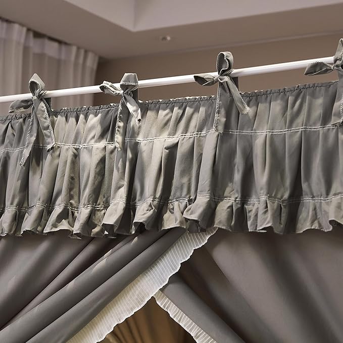 4 Corners Post Princess Ruffle Curtain Bed Canopy Lace Up Elastic Cozy Breathable Tent Mosquito Net for Girls Bedroom Decoration(Grey, 70-78" W*86" L*82" H/King)