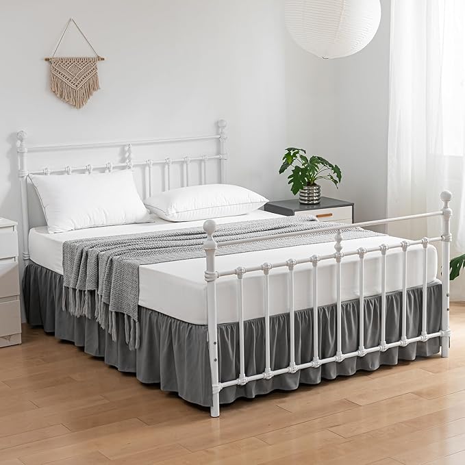 Bed Skirt Queen Size Ruffled Bed Skirt with Split Corners, 12 Inch Drop Dust Ruffle Bed Skirt with Platform, Gray