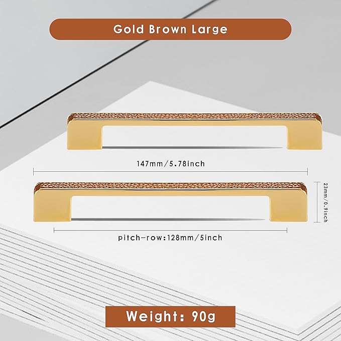 Leather Handle Brass Leather Handle Nordic Minimalist Style Handle Wardrobe Dressing Table Bedroom Living Room Kitchen Handle Hardware Furniture - 2 Pack (Brown, 128mm(5in))